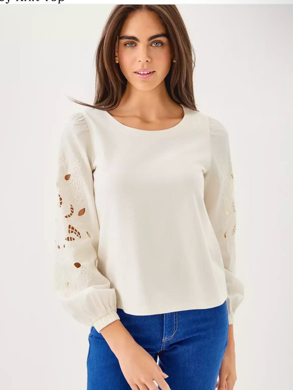 Lilly Pulitzer Cream Eyelet Puff-Sleeve Blouse